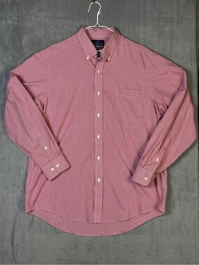 Buttoned Down Men 17‎ 36 Dress Shirt Red Gingham 100% Supima Cotton Classic